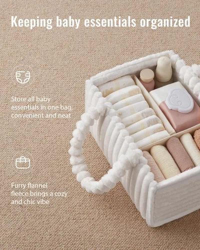 Miniatura 3 de Blissful Diary Organizador de pañales de franela, embalaje de regalo incluido, cesta de almacenamiento acogedora para guardería, regalo para baby