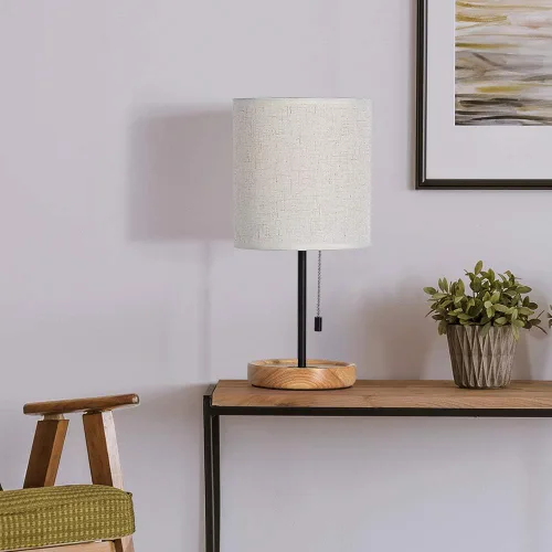 Miniatura 3 de CADUKE - Lámpara de mesa moderna, lámpara de escritorio de mesita de noche, lámpara de noche con base de madera y pantalla de lino para sala