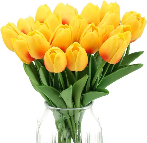 Miniatura 11 de IPOPU 24 tulipanes artificiales de tacto real para decoración, tulipanes falsos, arreglos florales, tulipanes artificiales sintéticos, decoración