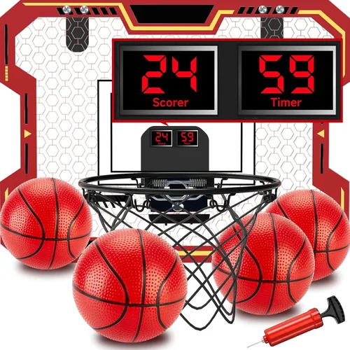 Basketball Hoop Indoor for Kids(4-12 Years Old), Over The Door Basketball Hoop with Scoring, Countdown and Music Accompaniment, Christmas Toys
