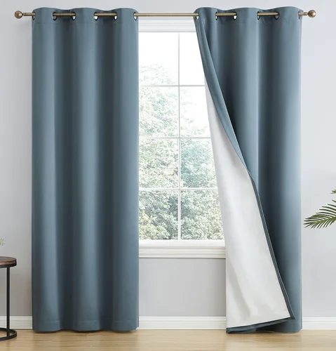 Miniatura 22 de HLC.ME - Cortinas con forro que no deja pasar la luz con doble capa gruesa, cortina con ojales con aislamiento térmico y ahorro de energía para Gris