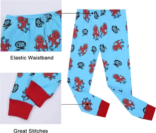 Miniatura 6 de Benaive Pijama para niños, pijama de algodón para niño, conjunto de pantalones de 4 piezas para niños