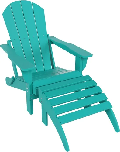 Miniatura 18 de WestinTrends Reposapiés otomano Adirondack para patio al aire libre, taburete de madera de polietileno para todo tipo de clima, ampliamente Azul