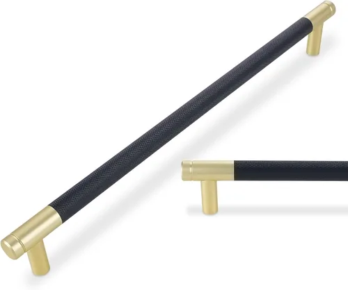 Miniatura 32 de Paquete de 10 tiradores para gabinete de cocina, tiradores mate negro y bronce champán, tiradores de cajón estriados negros, herrajes de cocina