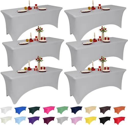 Miniatura 17 de Paquete de 2 manteles de elastano negro de 6 pies para mesas rectangulares, ajustado y elástico, lavable, resistente a las arrugas, perfecto