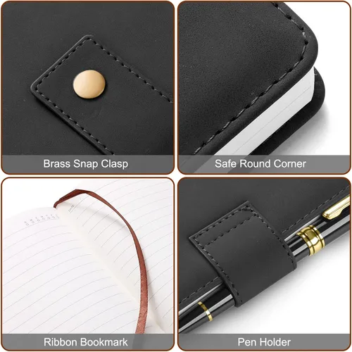 Miniatura 3 de Cuaderno de cuero A5 con bolígrafo, 200 páginas de tapa dura con bolsillo, diario de papel forrado grueso de 3.53 oz/m² para hombres y mujeres, gran