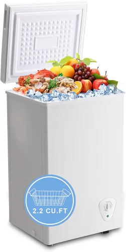 Miniatura 9 de Congelador de pecho pequeño negro de 2.2 pies cúbicos de pie, control de temperatura y cesta extraíble, congelador profundo abierto, ahorro