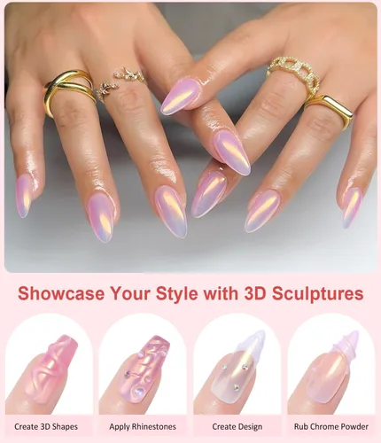 Miniatura 8 de Polvo para Uñas Cromado BISHENGYF -【Efecto de Hadas】Polvo Cromado Dorado para Uñas Aurora Sirena Perla Blanca Rosa Cromado para Uñas, Pigmento