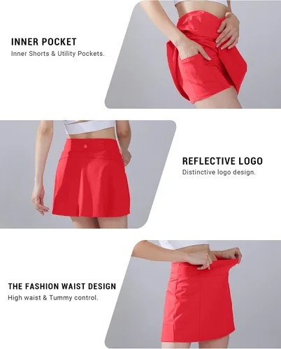Miniatura 4 de 1a1a Falda de tenis de golf para mujer, pantalón corto de cintura alta, atlético, falda deportiva con bolsillos cortos