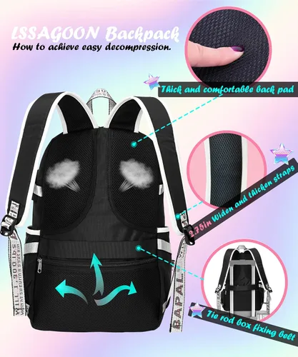 Miniatura 6 de Mochila para mujeres, adolescentes, niños y niñas, resistente al agua, casual, para laptop con puerto de carga USB, bonita bolsa para viajes