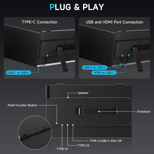 Miniatura 5 de Extensor de pantalla para portátil de 0.17 pulgadas, ultrafino, 14.2 pulgadas, FHD 1080P IPS, monitor portátil para laptop, extensor de monitor
