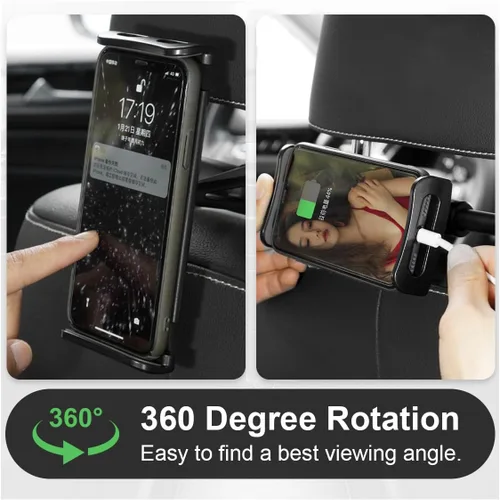 Miniatura 3 de Soporte para reposacabezas de coche, soporte ajustable giratorio 360 para tabletas de 5.3"-10.2", soporte universal para coche en el asiento trasero