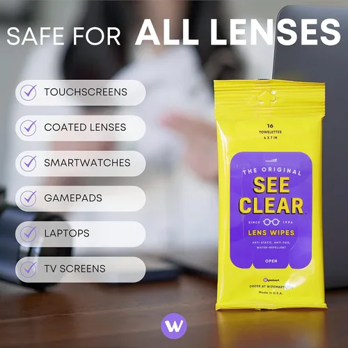 Miniatura 6 de See Clear Original - Toallitas limpiadoras de lentes prehumedecidas para lentes y pantallas, sin rayas, limpiador electrónico de lentes y pantallas