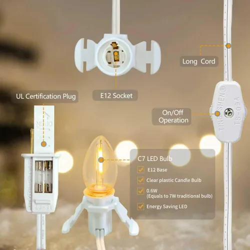 Miniatura 4 de KGC Paquete de 4 cables de accesorios con bombilla LED C7, cable de luz de molde de soplado interior de 6 pies con enchufes para calabazas