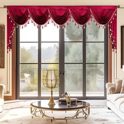 Miniatura 38 de VOGOL Cenefa de cortinas de terciopelo grueso para dormitorio, cenefas de cascada de lujo con aislamiento térmico dorado para sala de estar formal