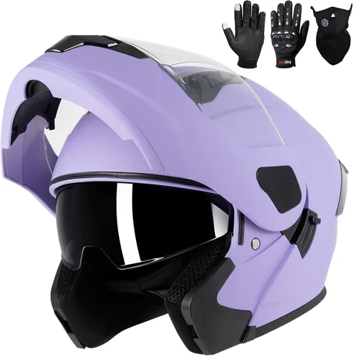 Miniatura 10 de Casco modular para motocicleta de adultos, con doble visera abatible, cara completa, aprobado por DOT para hombres, mujeres, moto, ATV, UTV, moto