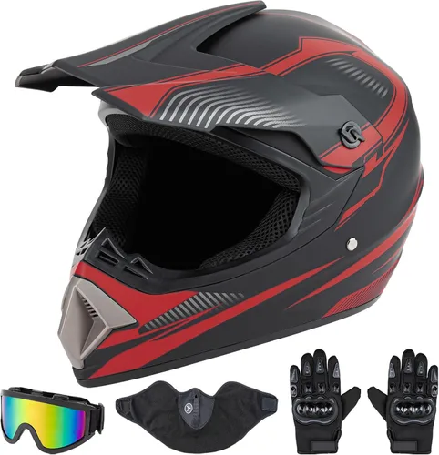 Miniatura 11 de CARTMAN Casco para adultos de bicicleta de tierra, casco de motocicleta de cara completa aprobado por el DOT, mate negro y amarillo para motocross