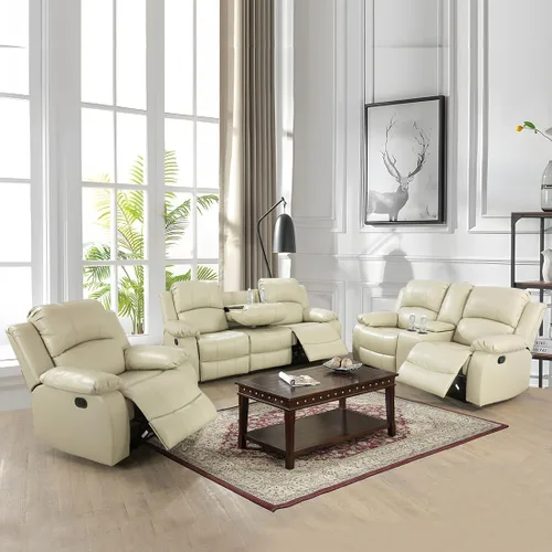 Miniatura 5 de Juego de muebles de sala de estar de cuero reconstituido con sofá reclinable, juego de sofá reclinable, silla de dos cuerpos, juegos de muebles