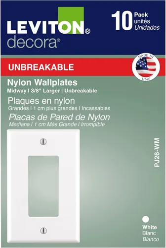 Miniatura 2 de Leviton 1-Gang 1-Decora Midway - Placa de pared de nailon (10 unidades, PJ26-WM, color blanco)