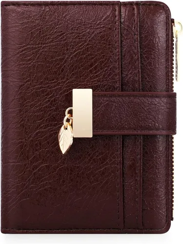 Miniatura 19 de Billetera pequeña para mujer, plegable, de piel suave, tarjetero con ventana de identificación, con cremallera, bolsillo para monedas, carteras