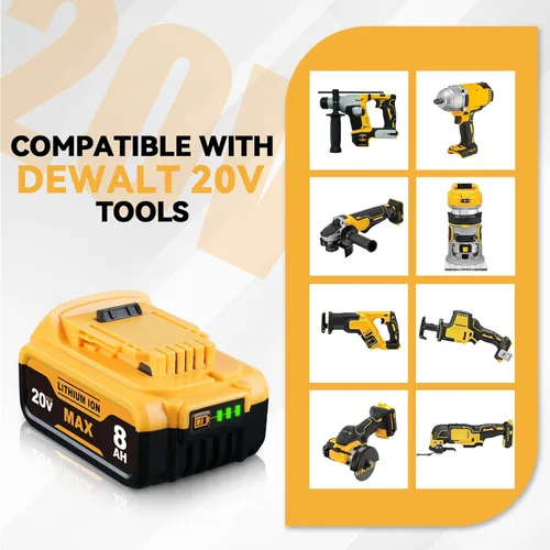 Miniatura 5 de DCB200 - Batería de repuesto de 8.0Ah para Dewalt 20V compatible con herramientas eléctricas inalámbricas Dewalt DCB200 DCB201 DCB203 DCB206 DCB207