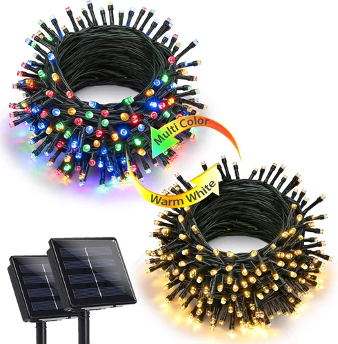 Miniatura 8 de Joomer Luces solares de Navidad para exteriores, paquete de 2 unidades en total de 144 pies, 400 LED, 8 modos, impermeables, luces solares de Blanco