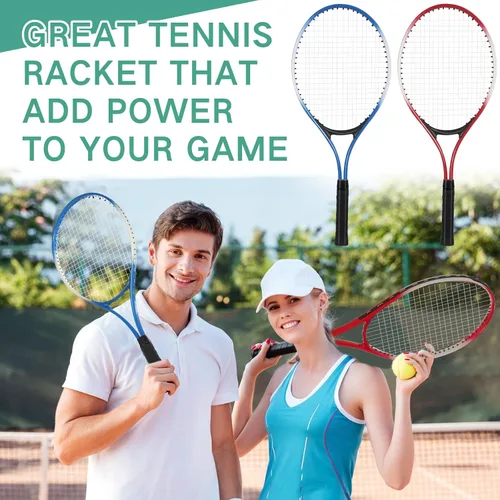 Miniatura 6 de 16 raquetas de tenis para adultos recreativas para 8 jugadores, raqueta de tenis de 27 pulgadas, raqueta de tenis ligera a granel con 8 pelotas