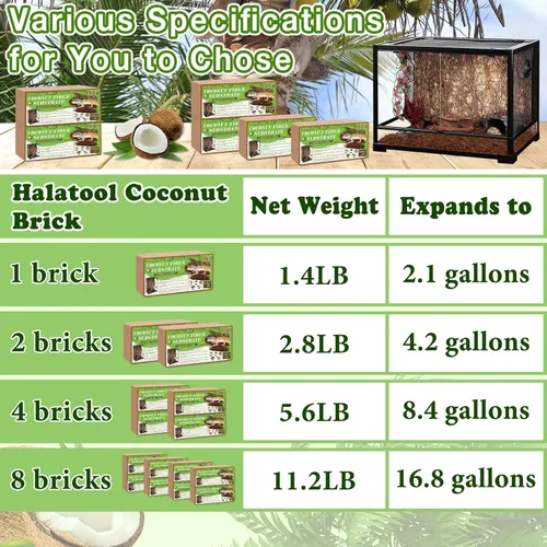 Miniatura 7 de Halatool Paquete de 4 sustratos de fibra de coco comprimidos para reptiles, 100% orgánico de alta calidad, sustrato de cáscara de coco de alta