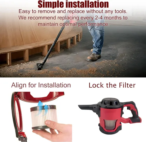 Miniatura 7 de Paquete de 4 filtros de vacío de repuesto 49-90-0160 compatibles con Milwaukee Compact Vacuum 0882-20 Compatible con parte #49-90-0160 Filtro