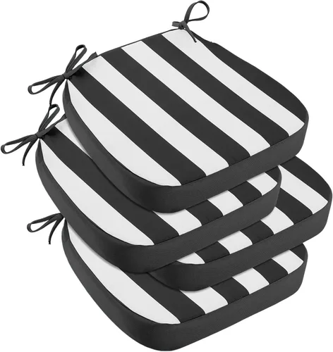 Miniatura 31 de idee-home Juego de 2 cojines para sillas de exterior, 17 x 17 pulgadas de grosor, en forma de D, cojines de asiento impermeables con lazos
