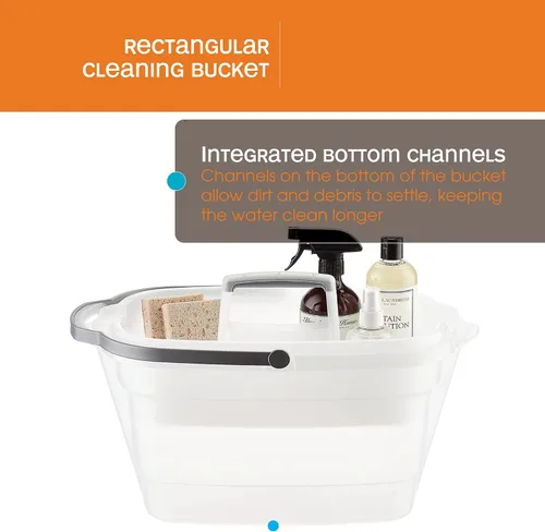 Miniatura 7 de Casabella Organizador de almacenamiento de limpieza multiusos de plástico con asa, 1.85 galones, cubo de limpieza rectangular gris y naranja