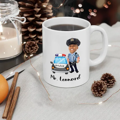 Miniatura 3 de Taza de café blanca personalizada con cara de policía de policía de 11 15 onzas, taza de café de policía de sargento de policía, regalo para hombres