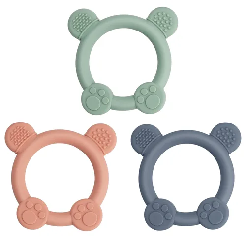 Meartchy Paquete de 3 mordedores para bebés, juguetes de dentición de silicona en forma de oso para bebés de 0 a 24 meses, juguetes masticables sin