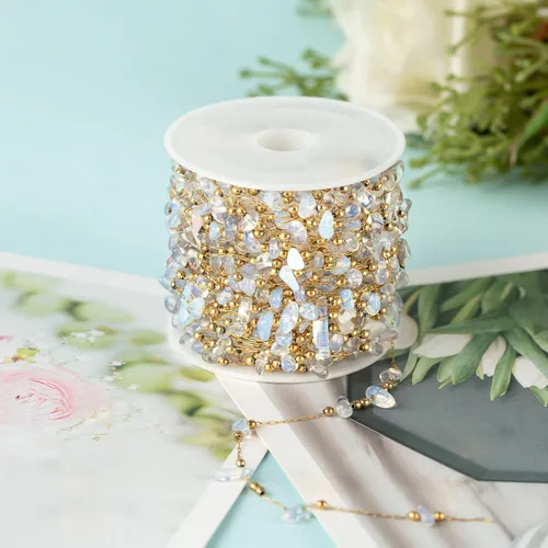 Miniatura 6 de UMAOKANG Cadena de piedras preciosas transparentes de 13 pies para hacer joyas, cadenas de collar de cristal curativo natural crudo chapado en oro a