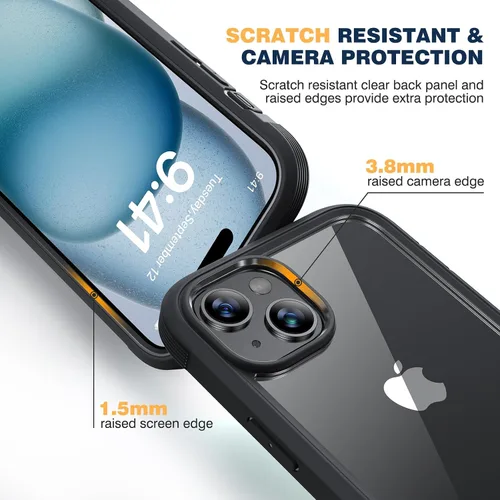 Miniatura 5 de Diaclara - Funda diseñada para iPhone 15 Plus de 6.7 pulgadas, funda transparente de cuerpo completo con protector de pantalla, funda resistente