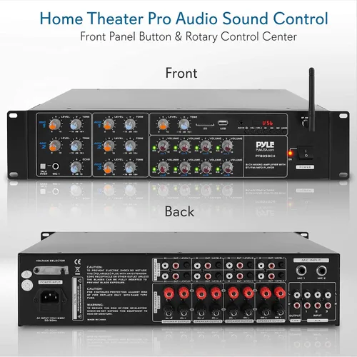 Miniatura 2 de Pyle Amplificador de potencia Bluetooth inalámbrico de 8 canales, montaje en rack de 4000 W, mezclador de sonido multizona, sistema de caja