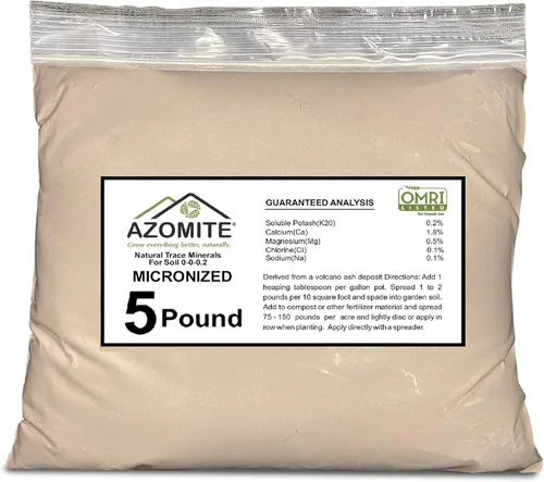 Azomite Fertilizante orgánico micronizado Trace 0-0.2 Bolsa a granel de 67 minerales esenciales con certificación OMRI, 5 libras marrón 05 libras