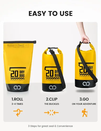 Miniatura 6 de Lamicall Bolsa seca, Bolsa impermeable - [Durable y Flotante] 5L/10L/20L/30L/40L Bolso seco con tapa enrollable con funda impermeable para el Lemon