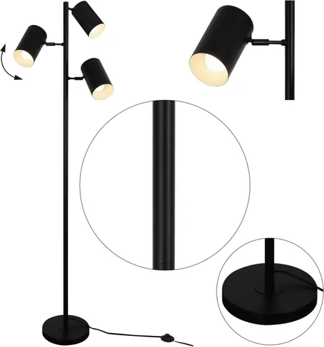 Miniatura 6 de Ldeco lámpara de pie de árbol con 3 luces de 9W, bombillas LED E26, lámpara de pie alta y negra con 3 luces ajustables y giratorias, lámpara de pie