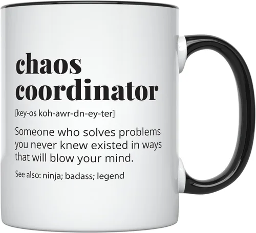 YouNique Designs Chaos Coordinator - Taza de café portátil de 11 onzas, regalos de dama jefa para mujeres, regalos únicos para mujeres, regalos
