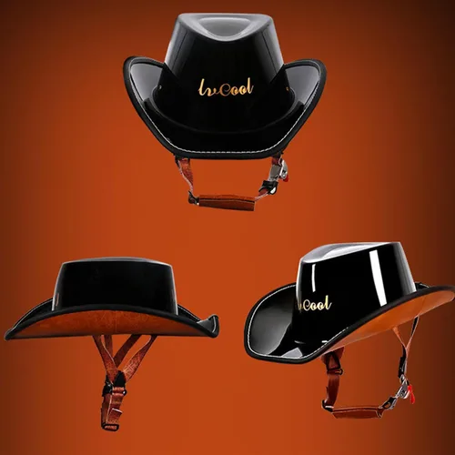 Miniatura 7 de Medio casco retro con cara abierta, estilo sombrero de vaquero, aprobado por DOT, hebilla y forro de liberación rápida para adultos