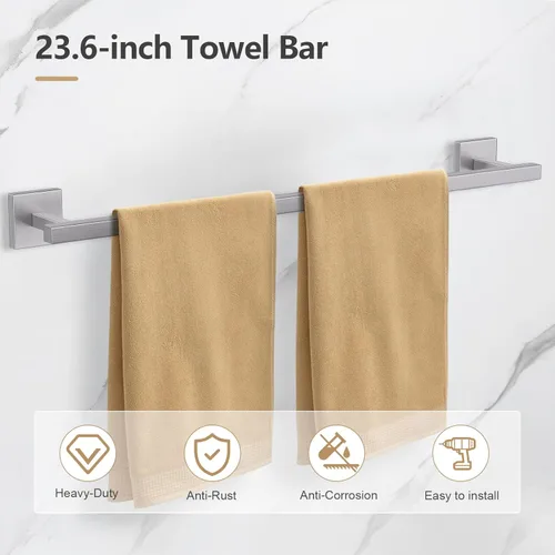 Miniatura 2 de TQKAG Juego de 5 piezas de accesorios de baño de níquel cepillado de 23.6 pulgadas, juego de toallero de acero inoxidable SUS304 montado