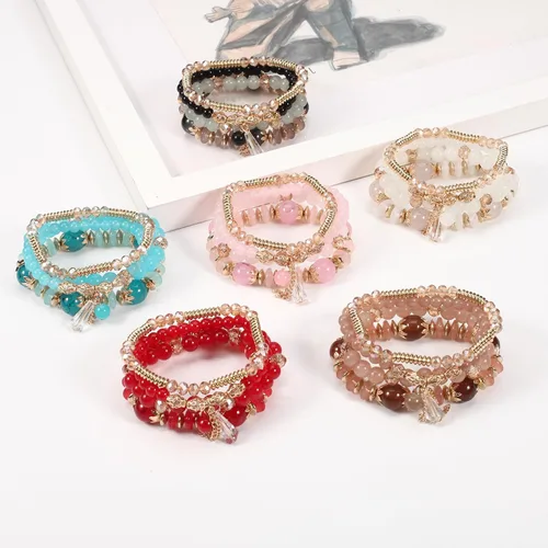 Miniatura 2 de Twinfree Pulseras bohemias para mujer, pulsera elástica de cuentas de colores multicapa con dije de joyería