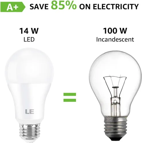 Miniatura 6 de Lepro Bombillas LED equivalentes a 100 W, 14 W, 1500 lúmenes, luz blanca diurna 5000 K, no regulable, base estándar A19 E26, vida útil de 10000 Luz