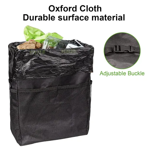 Miniatura 5 de Basurero para automóvil de 3.5 galones, bolsa de basura ultra grande para colgar, organizador de capacidad y almacenamiento con correas ajustables