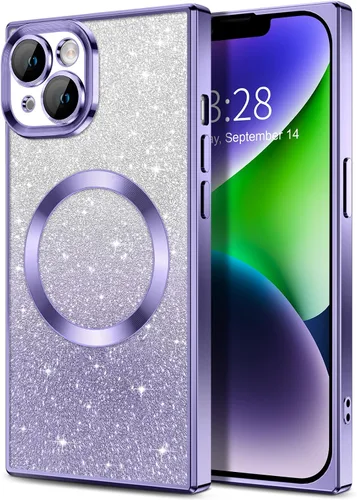Miniatura 80 de Hython Funda para iPhone 13 Pro transparente con purpurina magnética [compatible con MagSafe] Protector completo de lente de cámara delgado
