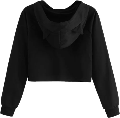 Miniatura 3 de Sudadera SweatyRocks corta con capucha, manga larga, con estampado de gato, para mujer