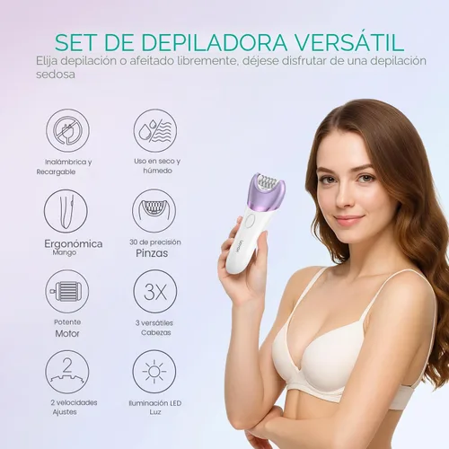 Miniatura 2 de VOYOR Depiladora para mujer, depiladora inalámbrica para mujeres, dispositivo de depilación 3 en 1 para piernas y brazos con 30 pinzas, afeitadora