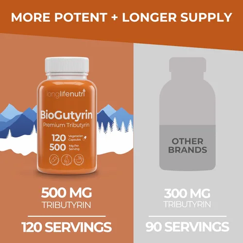 Miniatura 3 de BioGutyrin - Tributirina 500 mg, suplemento postbiótico para la función intestinal y absorción de nutrientes, 120 cápsulas vegetarianas, ácido