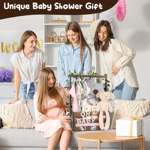 Miniatura 2 de Cesta de regalo para baby shower, caja de madera, letras de madera personalizadas y perchas para ropa recién nacido, regalos para bebés, niñas